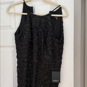 MARINA Elegant Black Beaded Backless Dress